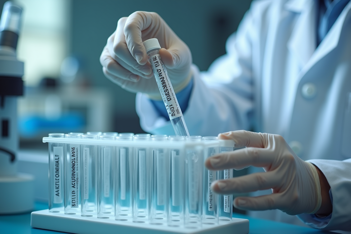 Main d’un scientifique manipulant un échantillon dans un laboratoire