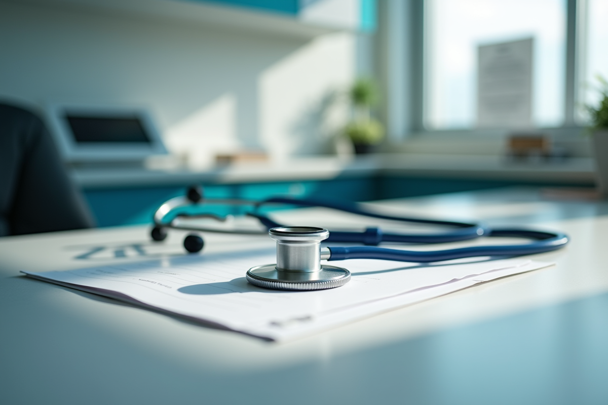 Cabinet médical vide avec stéthoscope et dossier