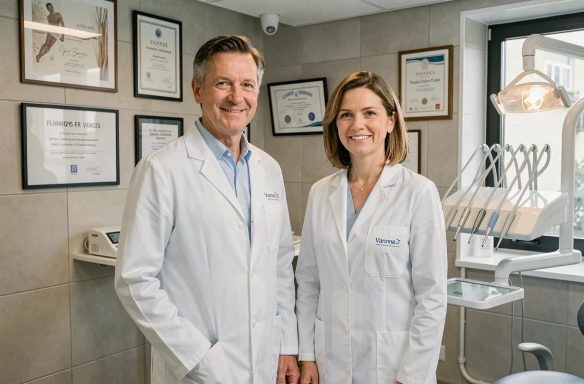 Deux orthodontistes du cabinet Morio-Ternil dans leur clinique orthodontique à Vannes