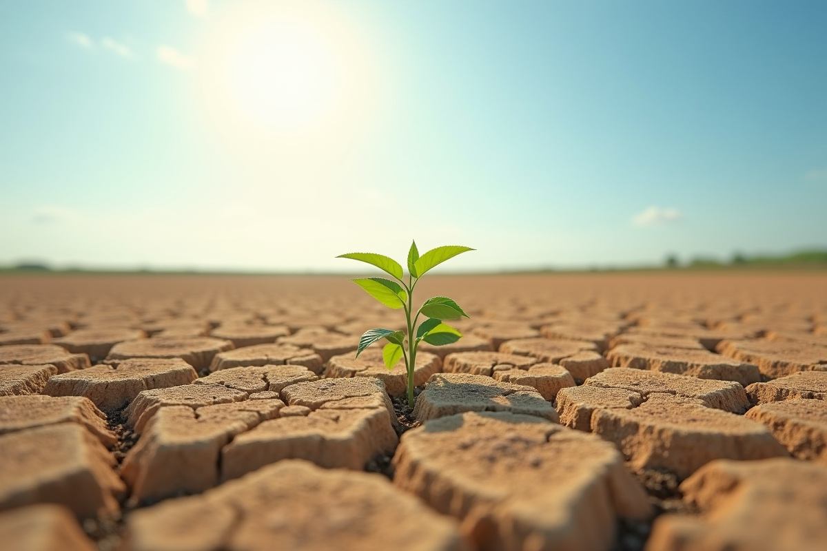 Champ sec avec une jeune plante en espérance de solutions