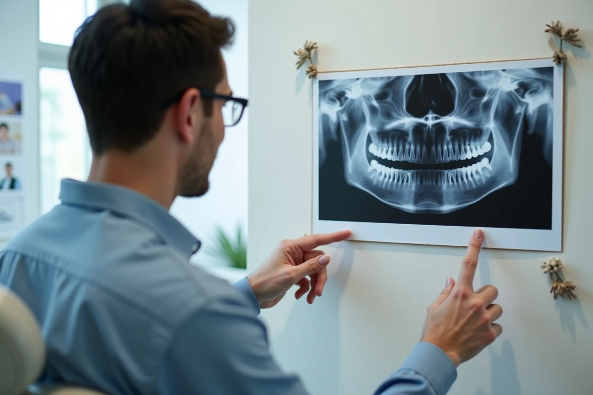 Dentiste examinant une radiographie dentaire en clinique