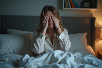 Femme d'âge moyen en pyjama au lit la nuit