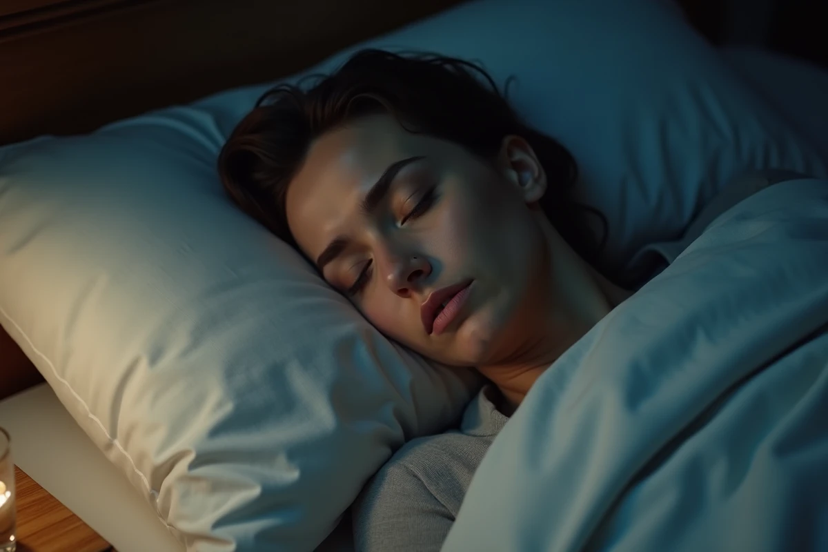 Femme endormie avec mâchoire crispée la nuit, signe de bruxisme nocturne