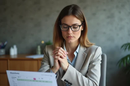 Femme en consultation psychologique regardant un document