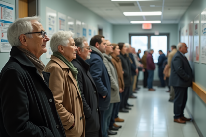 Groupe diversifi&eacute; en file d attente dans une clinique de sant&eacute;