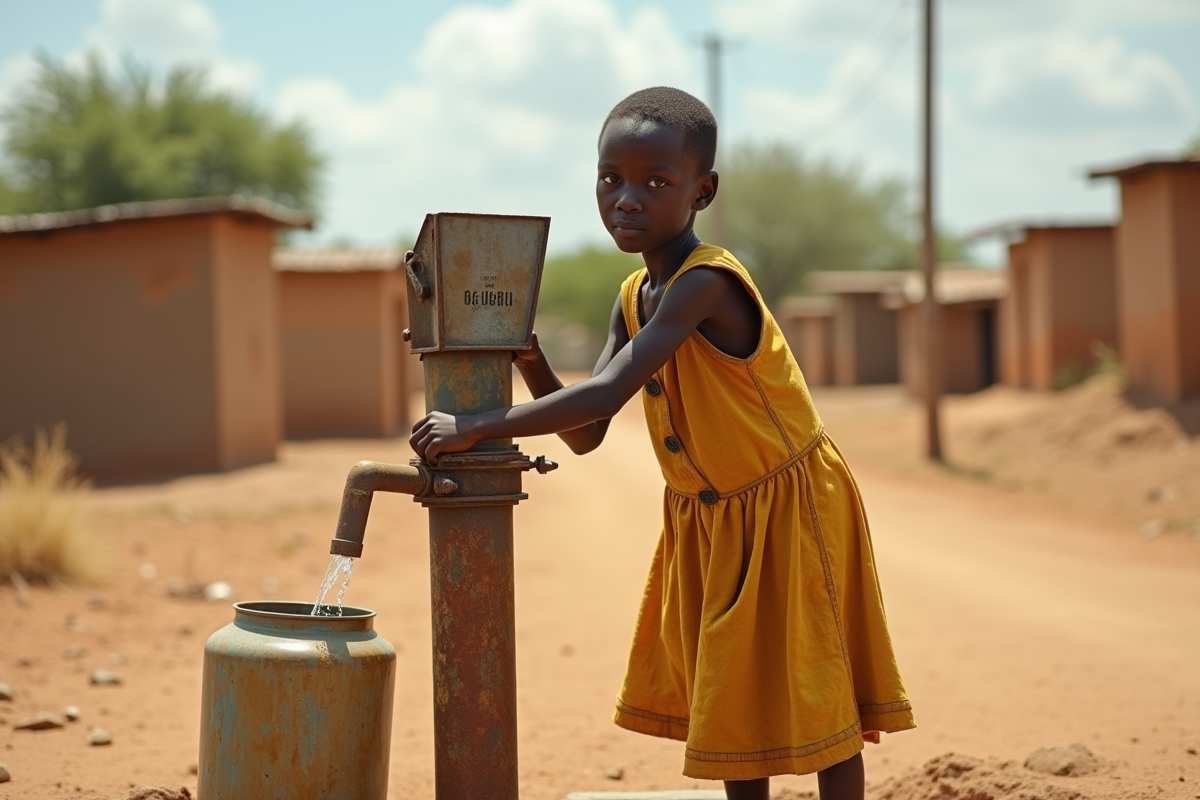 Jeune fille africaine remplit un seau d