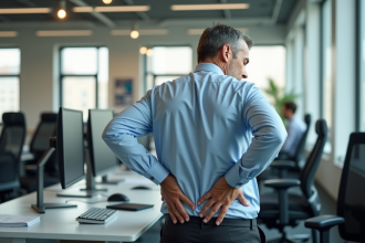 Homme d'affaires se massant le dos au bureau
