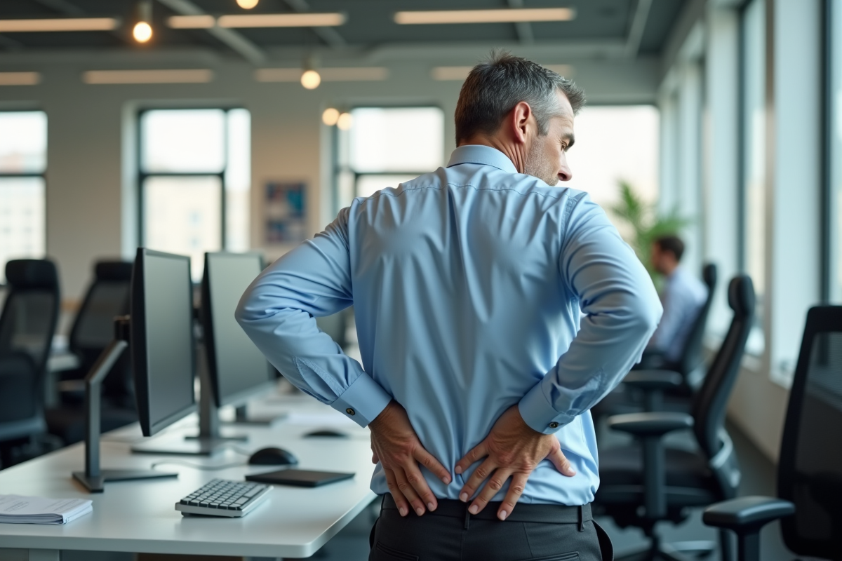 Homme d'affaires se massant le dos au bureau