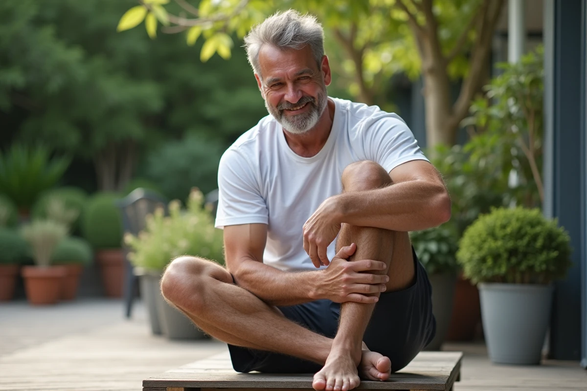 Homme faisant un exercice de genou en extérieur