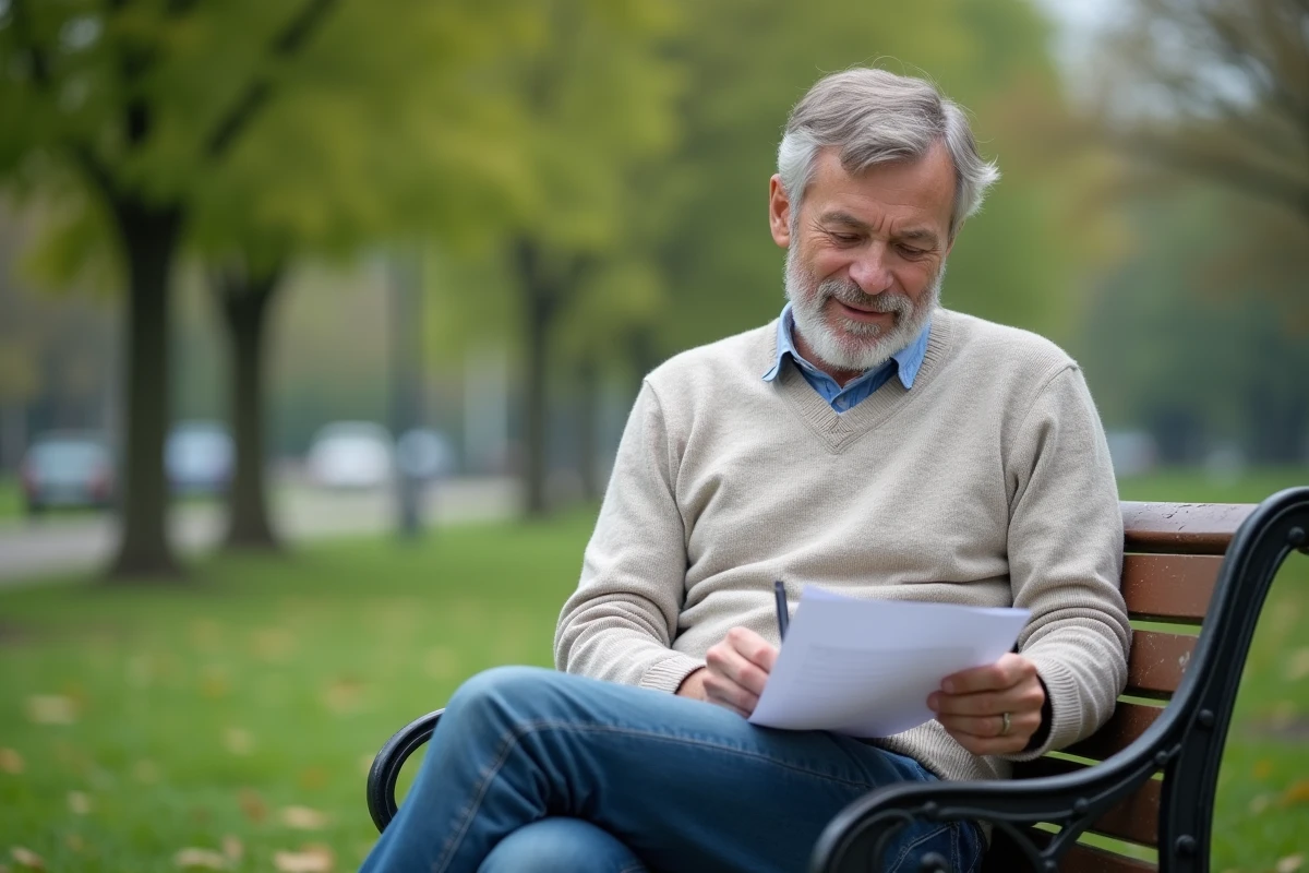 Homme dans un parc remplissant un questionnaire