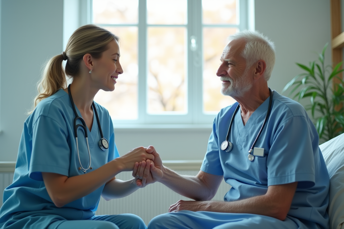 Infirmière tenant la main d