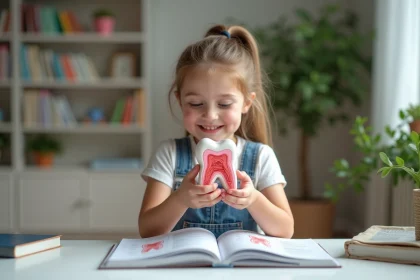 Jeune fille souriante avec modèle dentaire coloré