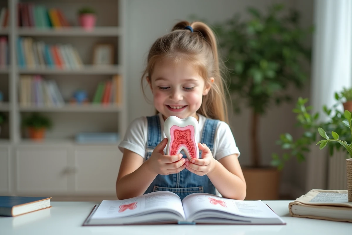 Jeune fille souriante avec modèle dentaire coloré