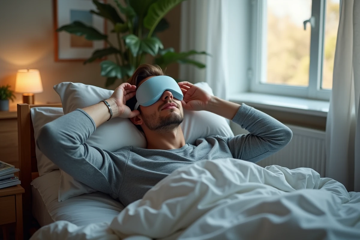 Jeune homme portant un masque froid dans une chambre lumineuse
