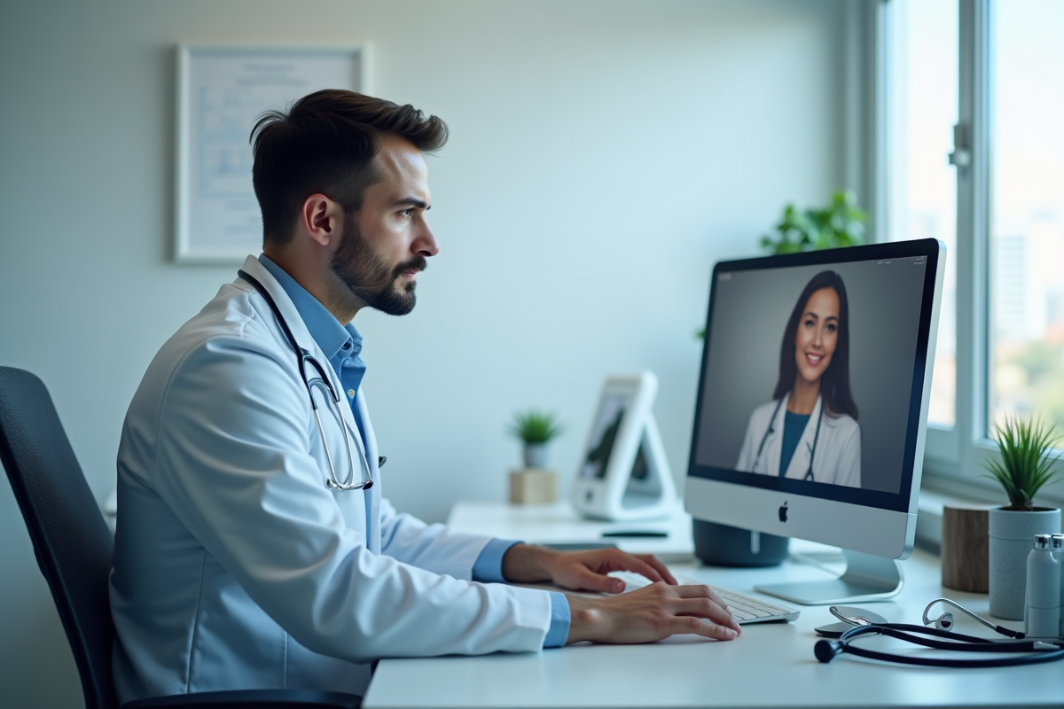 Médecin en clinique regardant un écran lors d