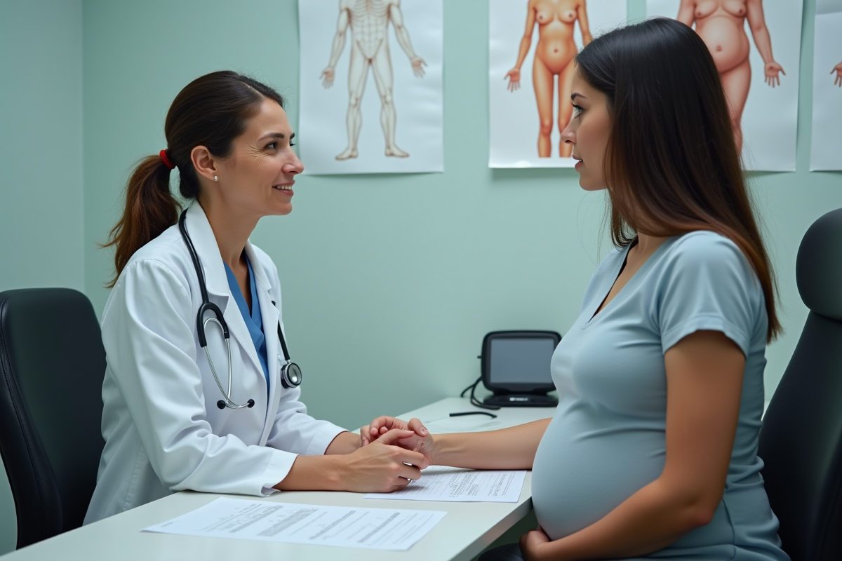 Medecin et femme enceinte en consultation dans un cabinet
