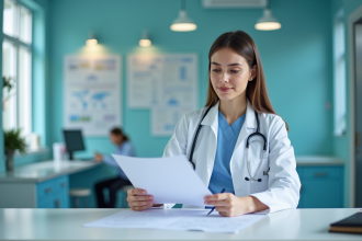 Jeune femme medecin en blouse blanche dans un hopital