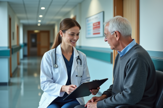 Medecin femme avec patient age en consultation