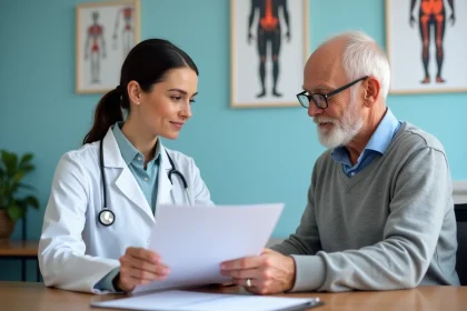 Medecin femme en consultation avec un patient age en cabinet