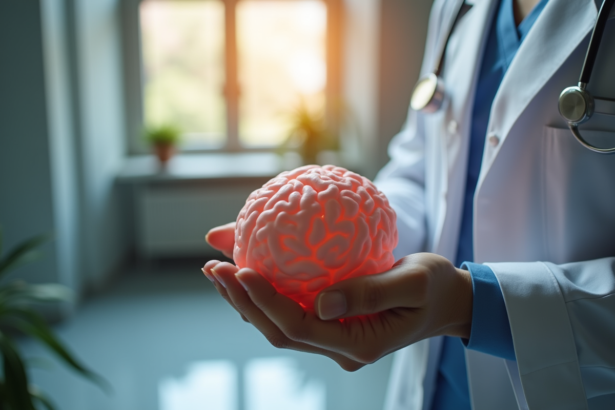 Gros plan sur un modèle de cerveau en main d un médecin