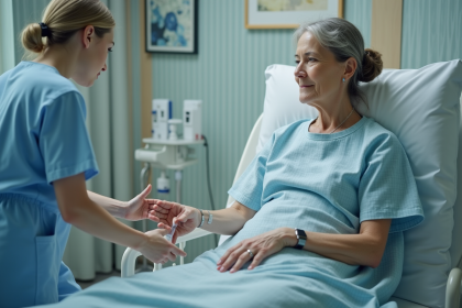 Patient femme calme recevant une injection intraveineuse