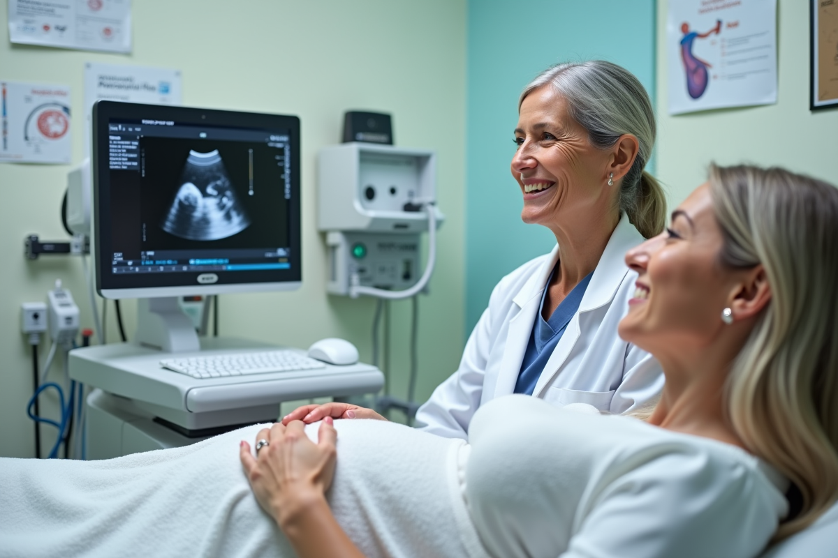 Sage-femme et femme enceinte lors d une consultation