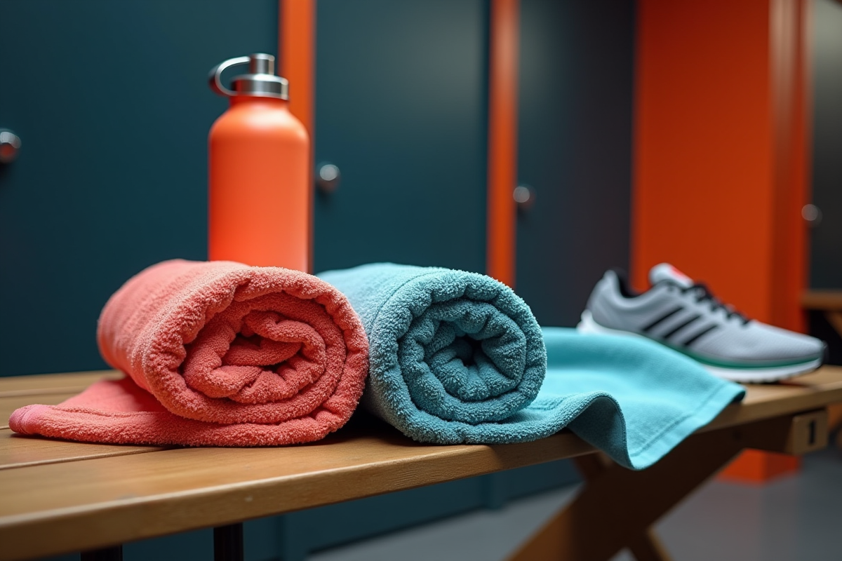 Deux serviettes de sport et une bouteille d